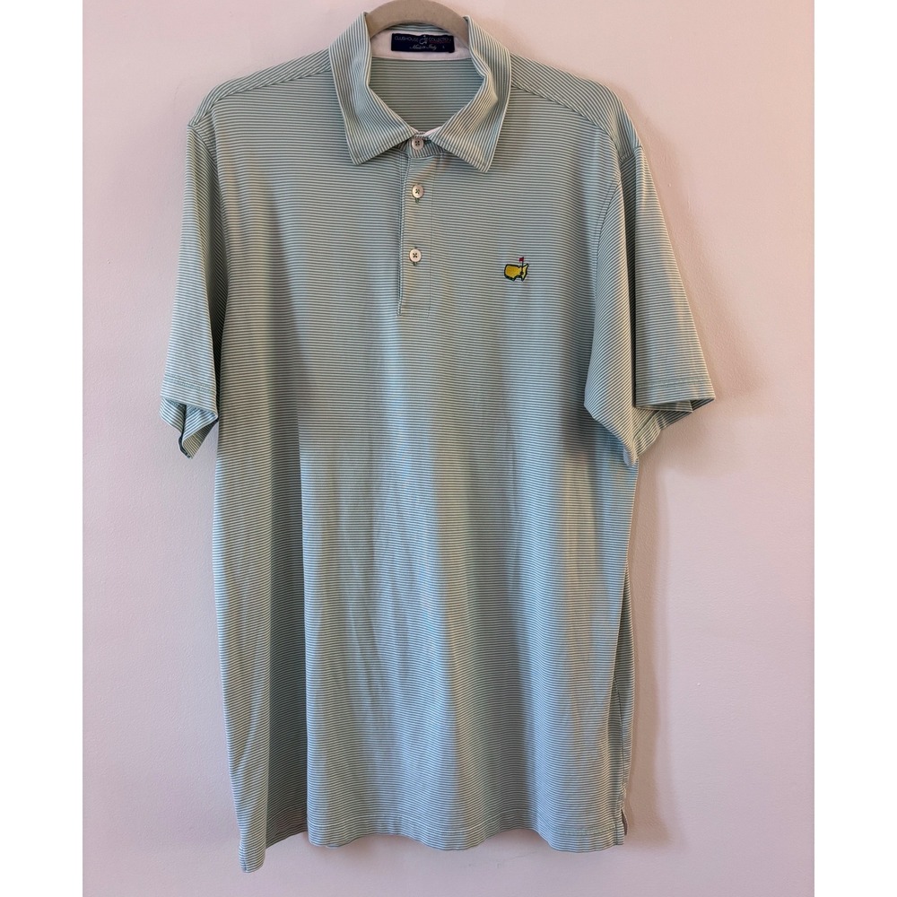 Masters Clubhouse Collection Polo Shirt Mens Large Green White Stripe Made Italy